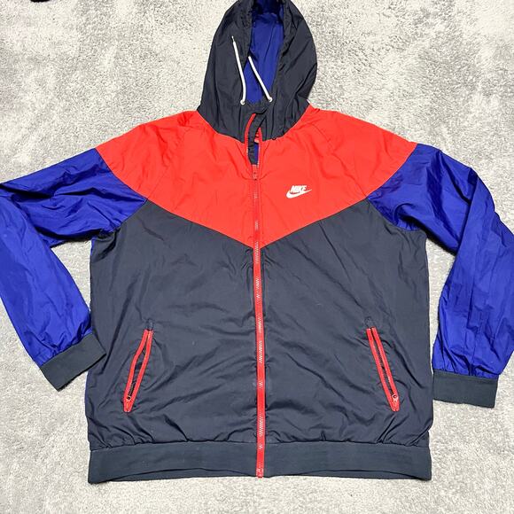 Nike Windrunner Jacket Mens XL Red Blue Full Zip Hooded 727324 - Picture 1 of 9
